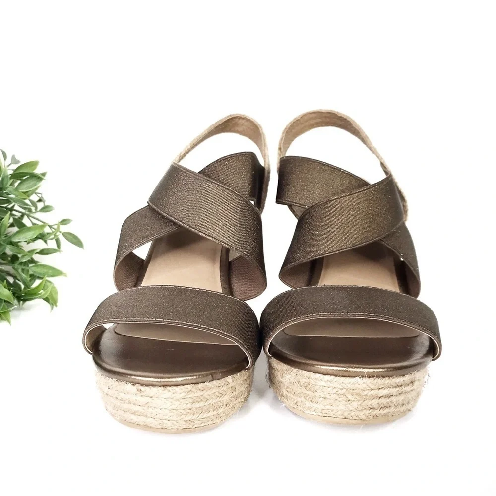 STITCHFIX YELLOW BOX Link Metallic Espadrille Wedge Sandals 8